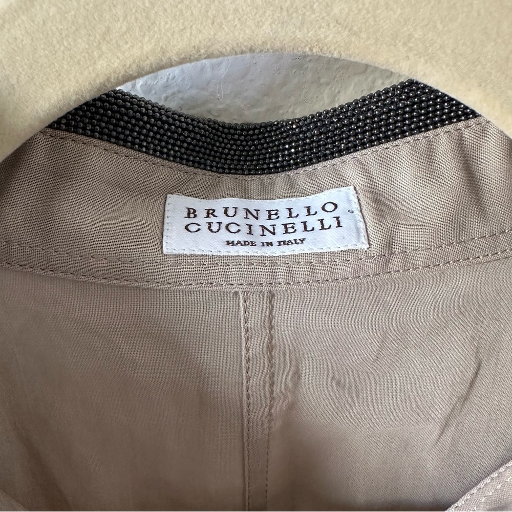 Brunello Cucinelli Monili Beads Embellished Collar Shirt in Coffee Beige SZ 3 XL - Picture 5 of 11